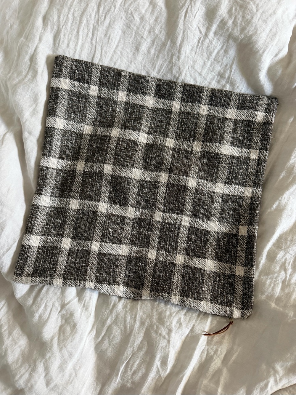 Studio McGee Woven Plaid Square Throw Pillow Cover with Faux Leather Zipper
